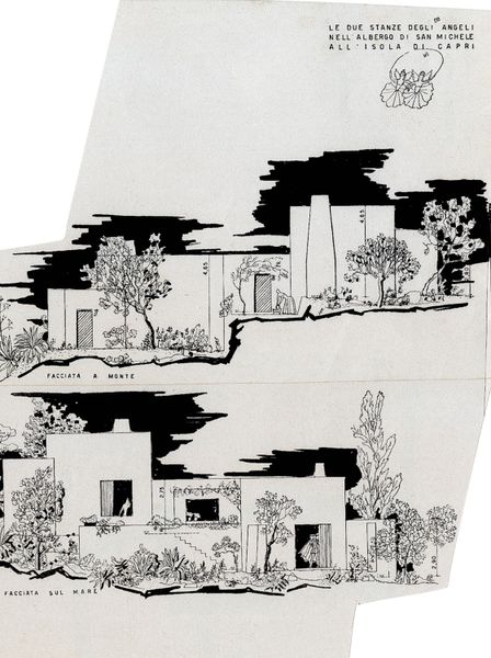 Gio Ponti and Bernard Rudofsky’s never-realized design for a hotel in San Michele, Capri (1938).